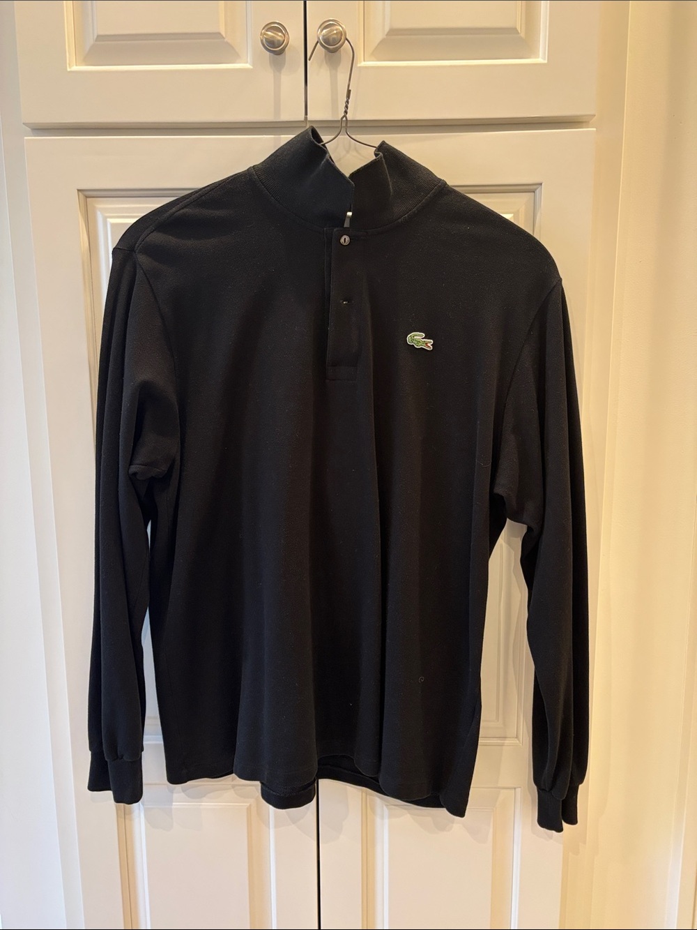 Lacoste Black Long-Sleeve Polo with Green Croc Logo